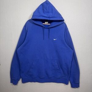 Nike Sweatshirt Mens XXL Blue Mini Swoosh Logo Hoodie Pullover Club Fleece